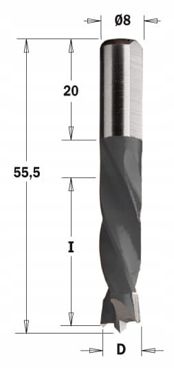 

306.050.11 Wiertło Np Hw D=5 I=30 L=55,5 S=8x20 Rh