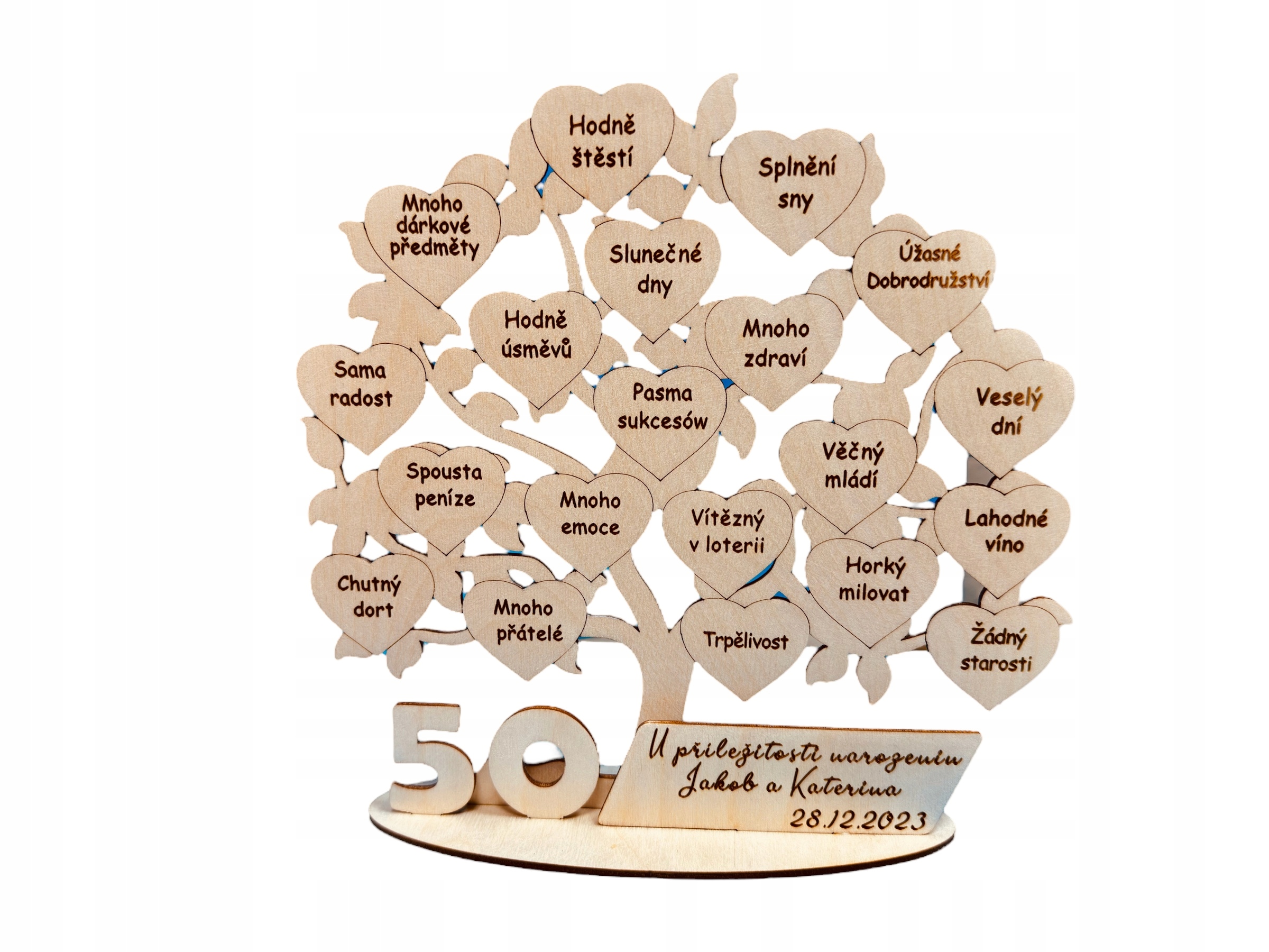 Dárek k 18 30 40 50 60 70 80. narozeninám Gravírovaný strom v Češtině