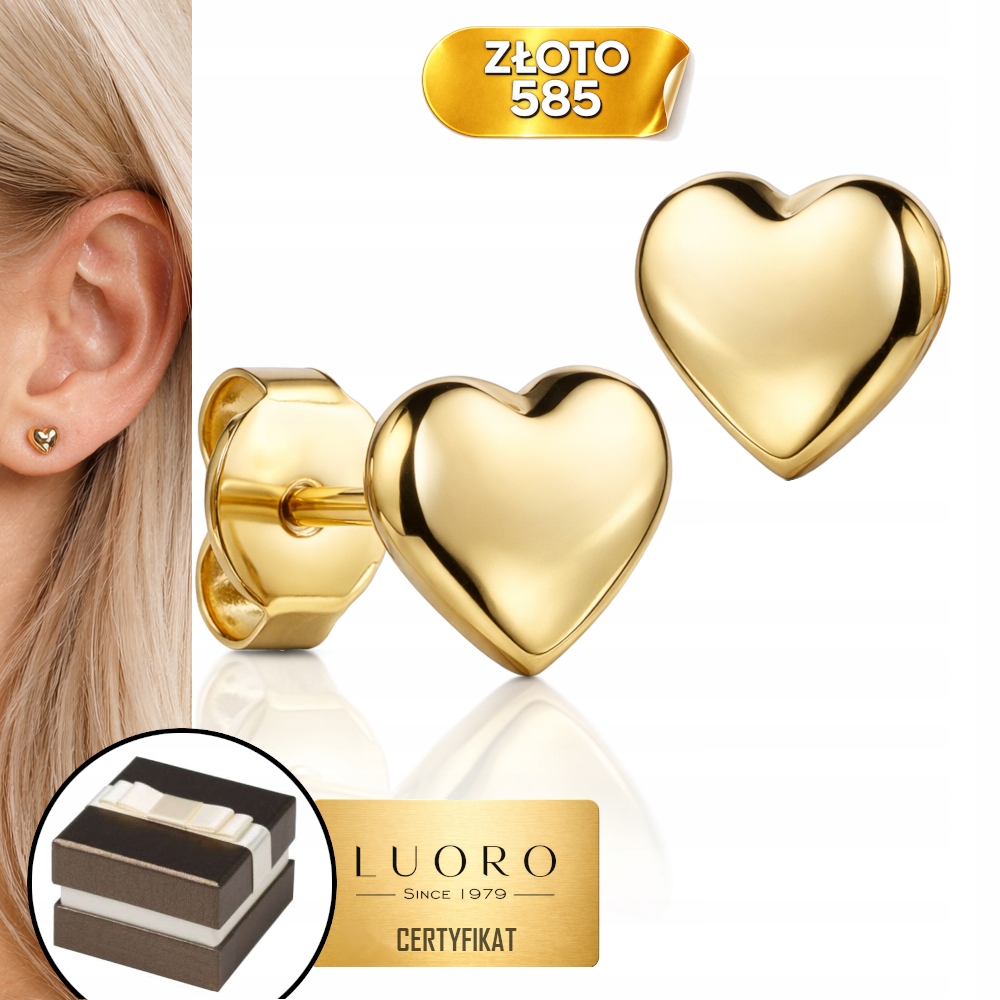 Náušnice Zlaté 585 14K Lehká Srdíčka 6 MM Srdce Dárek K Přijímání