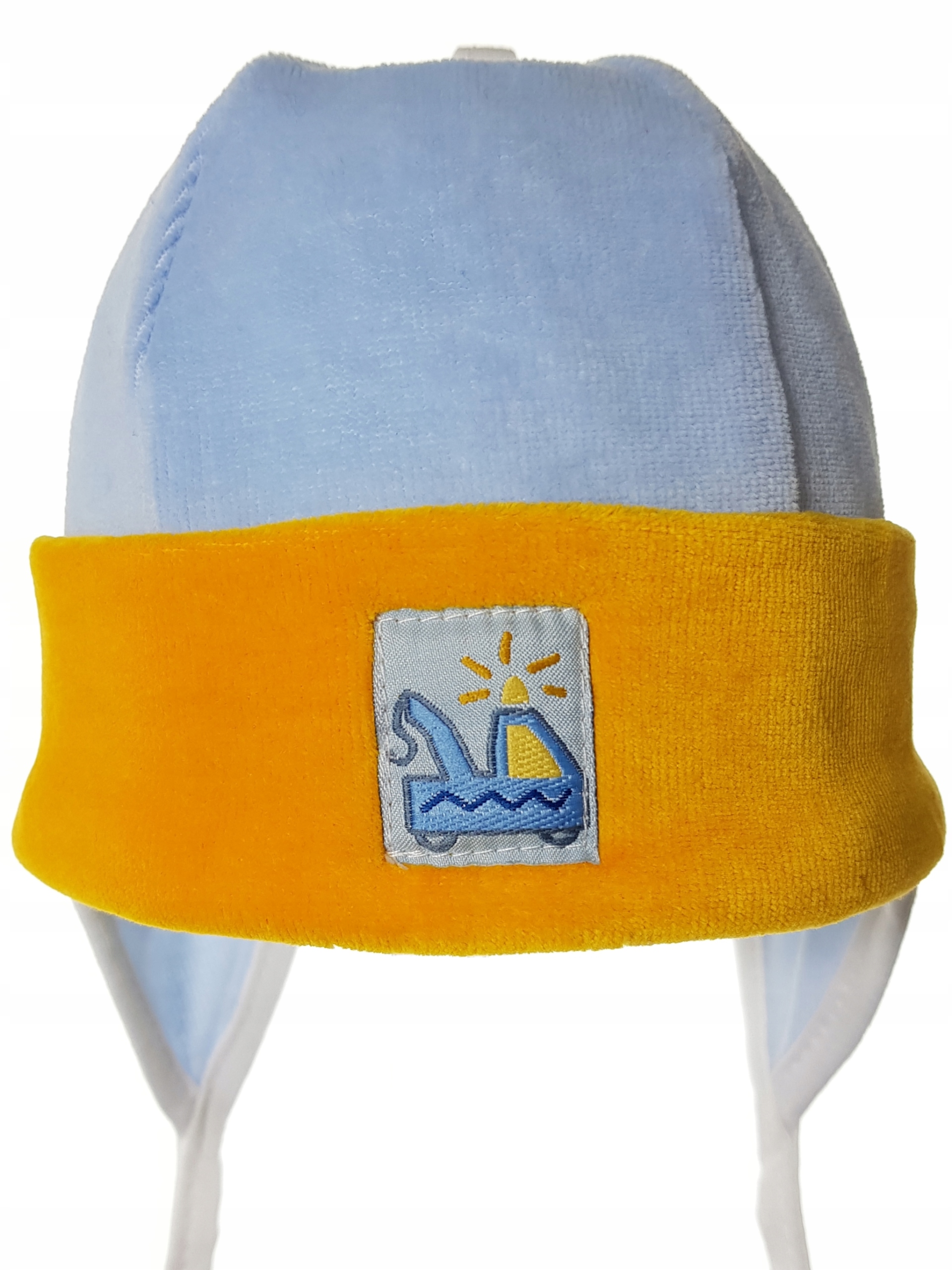 POLSKA CZAPKA WELUR CZAPECZKA WIĄZANA Z USZAMI DLA NOWORODKA 0-3 MC 18KOLOR