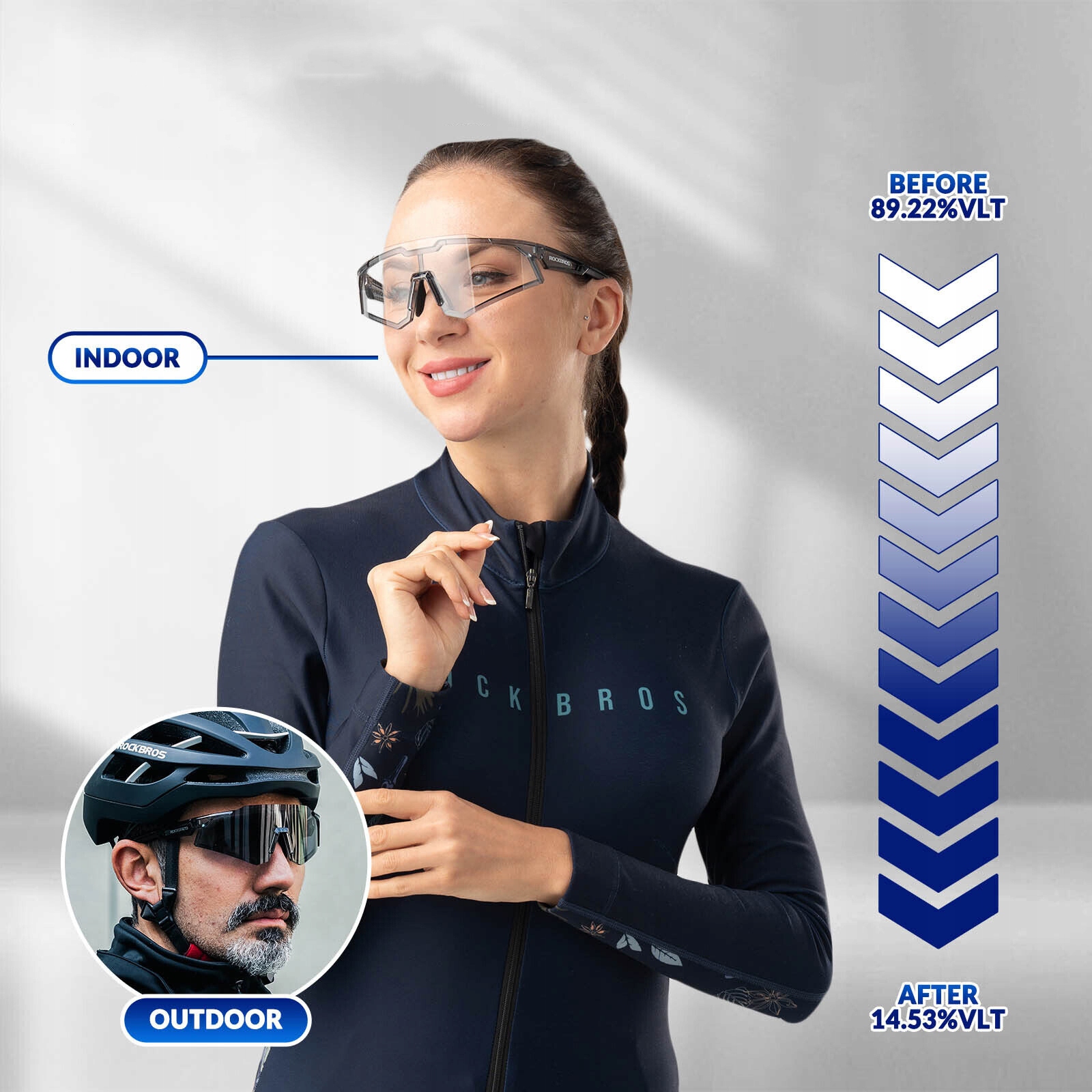 Okulary rowerowe PC ROCKBROS Fotochrom SP291/4 CA Kolor soczewek bezbarwne