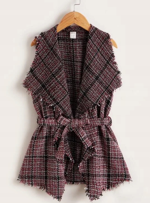 SHEIN KAMIZELKA WIĄZANA DZIEWCZĘCA KRATKA 152 V3A