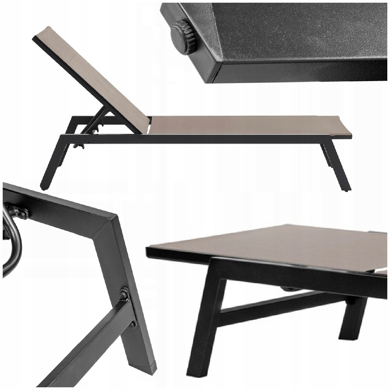 Beżowy leżak ogrodowy 60 cm z aluminium rozkładany na taras Leżanka