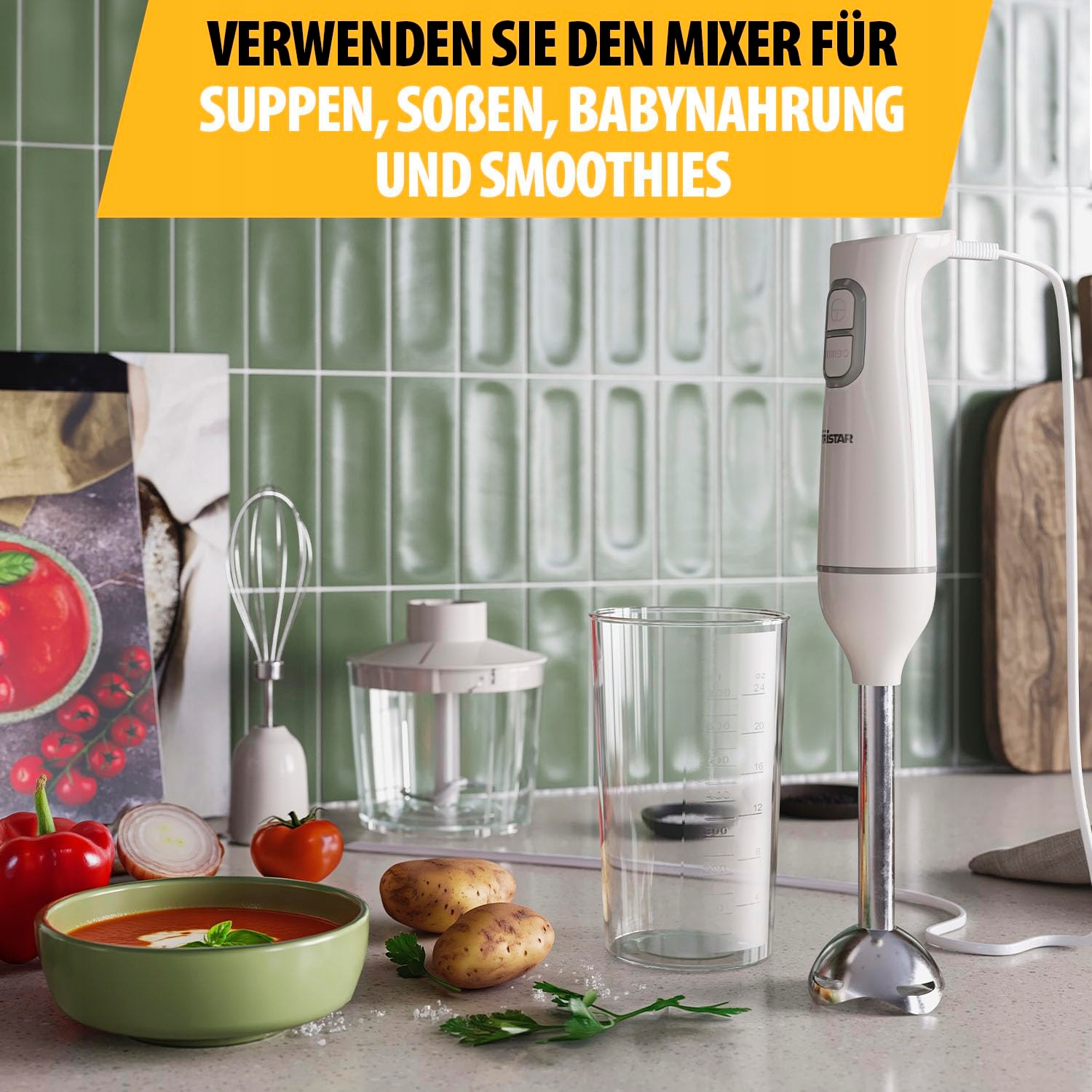 TRISTAR Zestaw Blender Ręczny 350W Stal Nierdzewna Akcesoria Do Zmywarki — miniatura 3