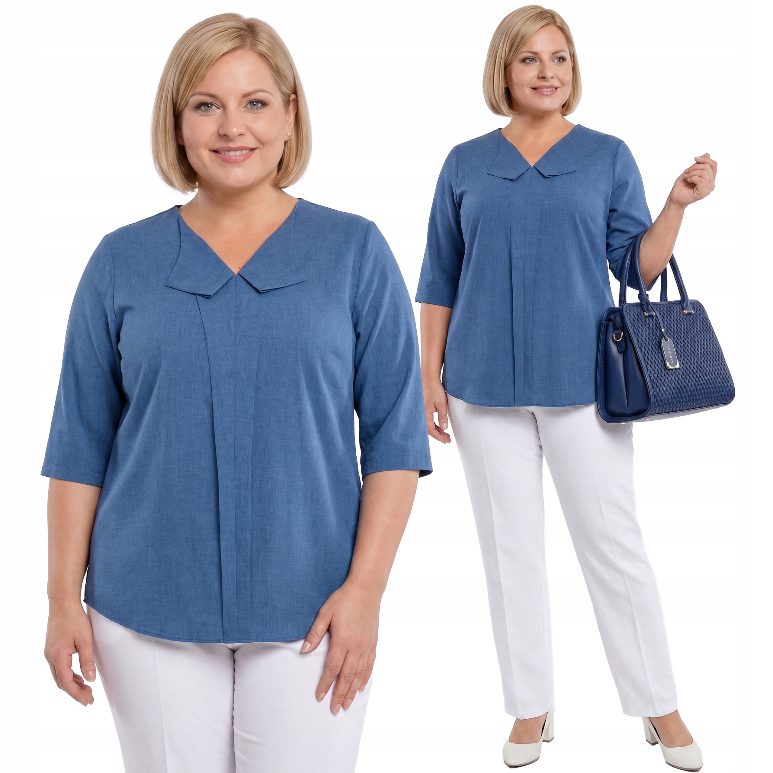Lněná volná halenka v modré barvě plus size velikost 58