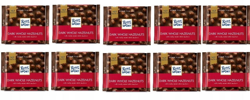 10 x 100 g Ritter Sport čokoláda Dark whole hazelnuts Karton