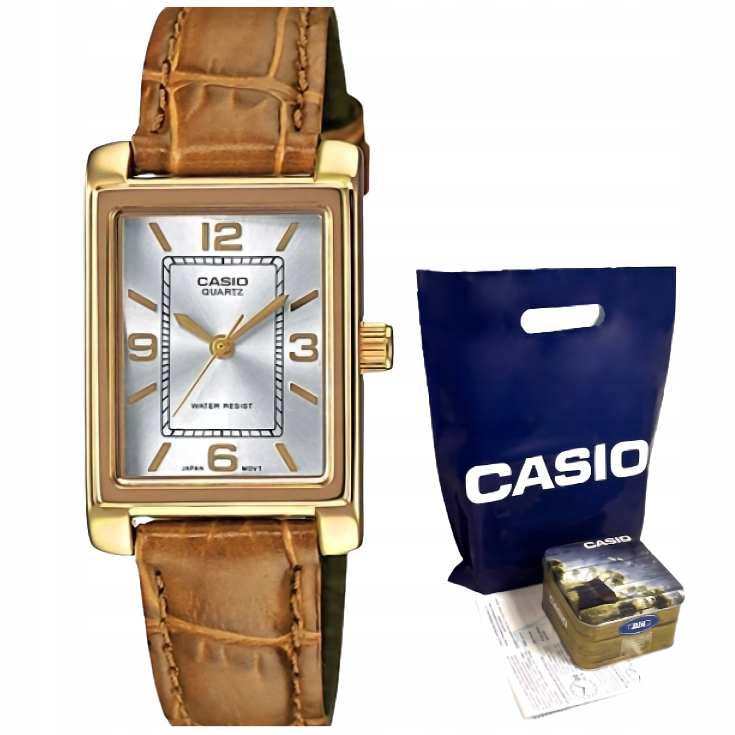 Dámské hodinky Casio LTP-1234GL-7AEG Zlaté kožené hnědé obdélníkové WR30 Box