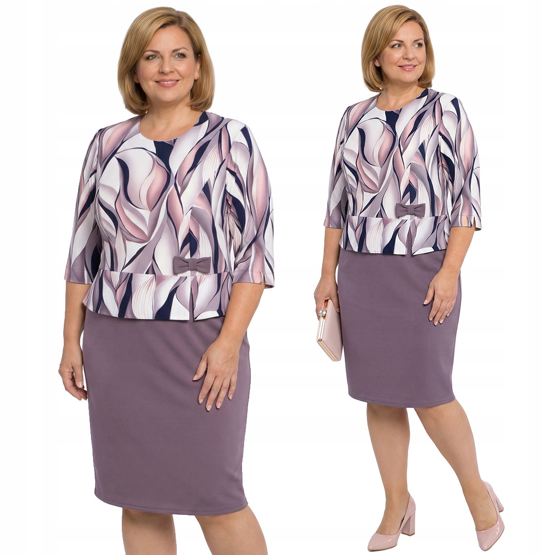 Levandulová šaty s mašličkou a modro-pudrovými vzory plus size velikost 5
