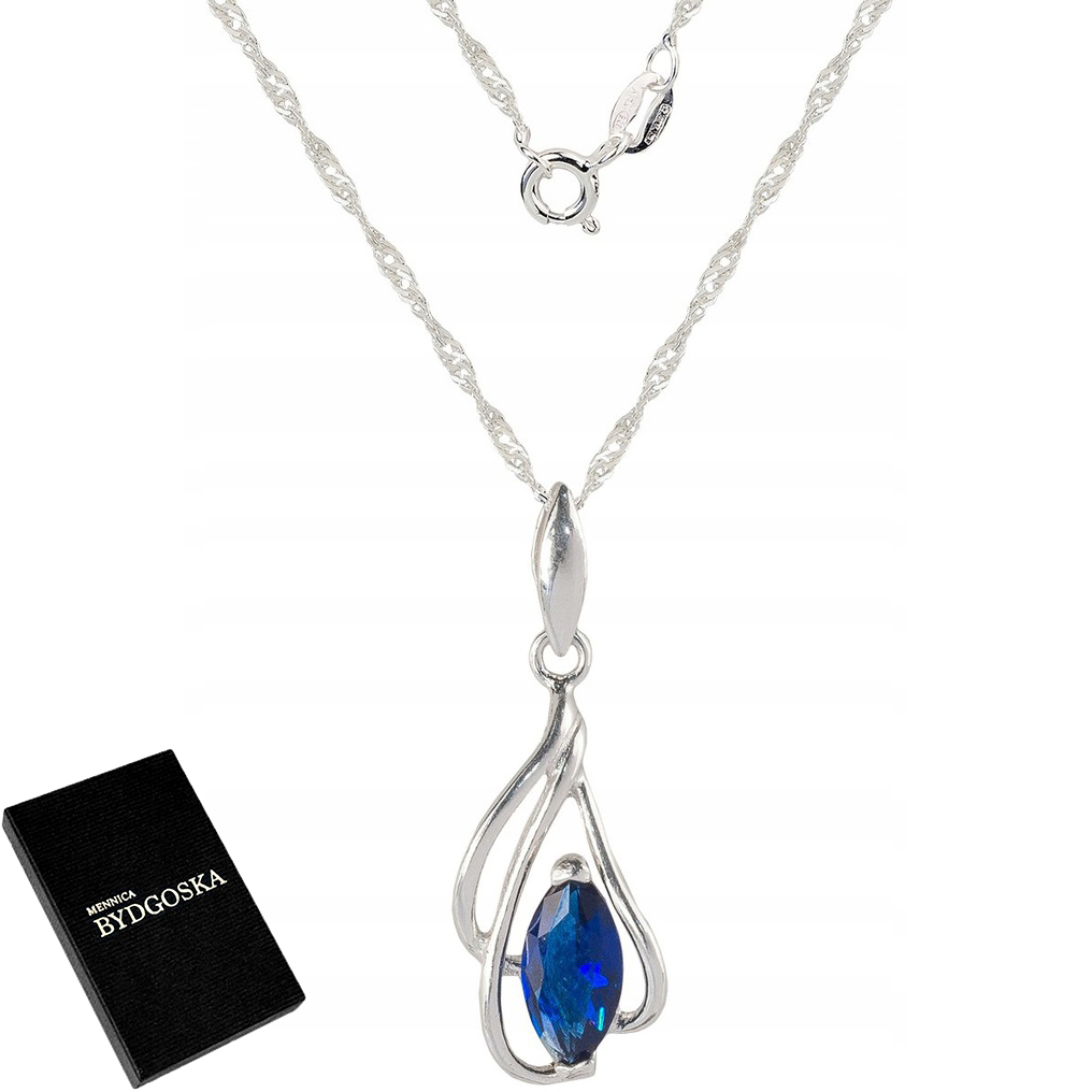 Stříbrný dámský náhrdelník řetízek s rhodiovaným přívěskem a nastavitelným safírem