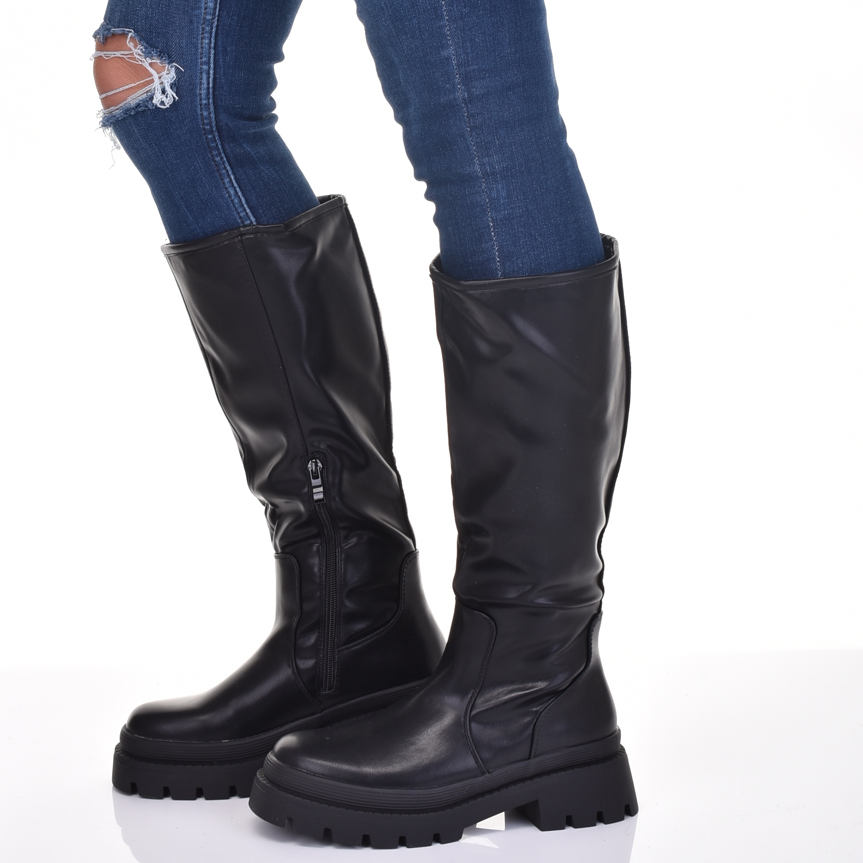 KOZAKI PRZED KOLANO WSUWANE SKÓRZANE DAMSKIE NA PLATFORMIE Marka inna