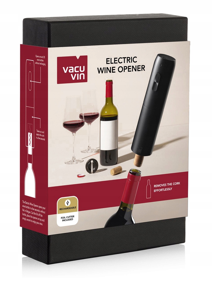 Elektrický otvírák na láhve Vacu Vin Electric Wine Opener černý