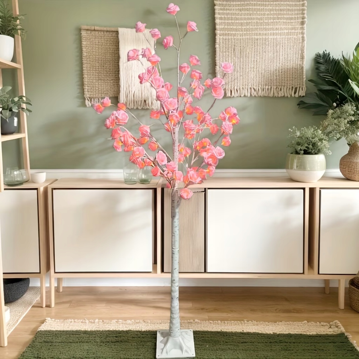 Lampa Nočná Led lampa Veľký strom Stromček Breza ružová ruža Ruže 120 cm