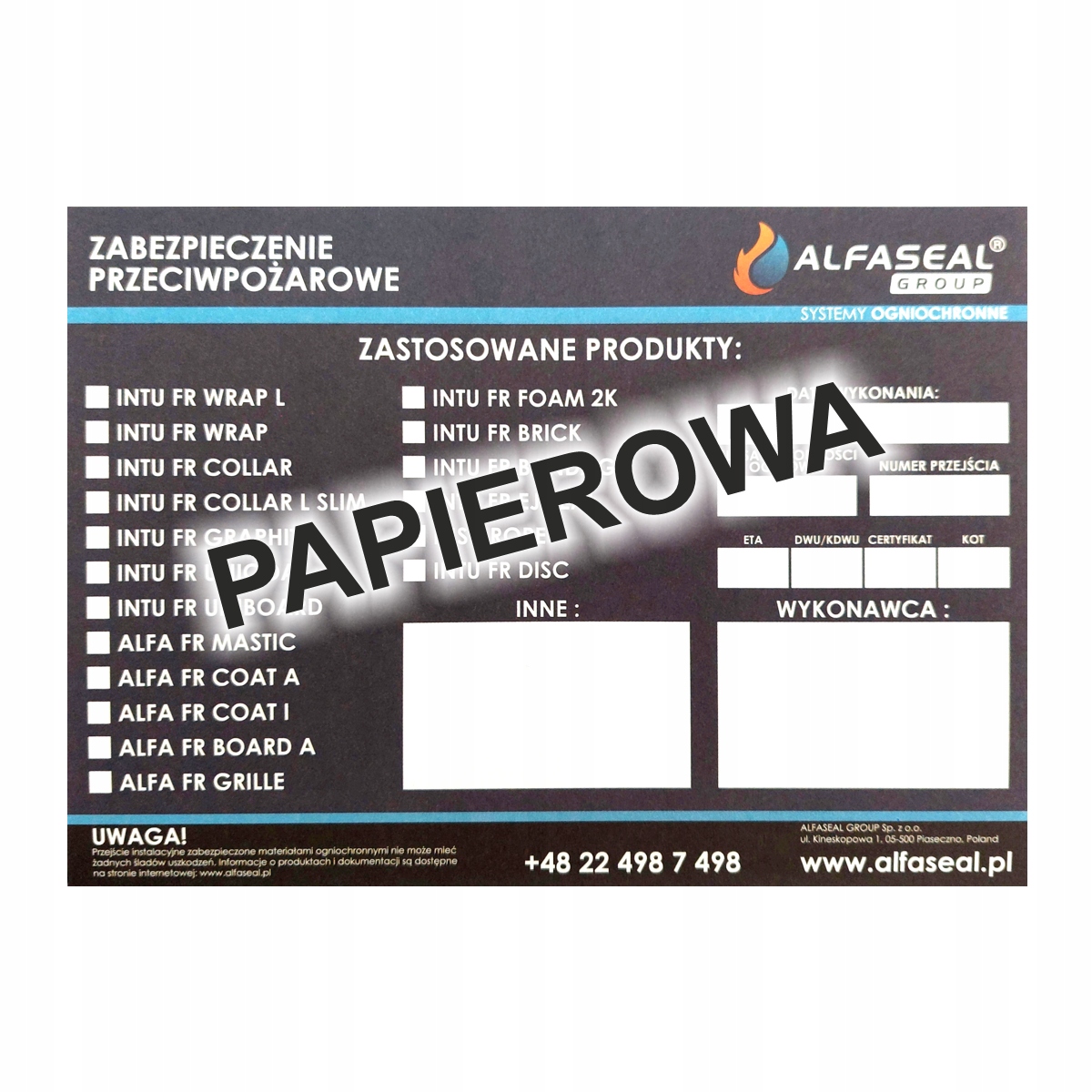 Etykieta informacyjna do przepustów ALFASEAL 10szt