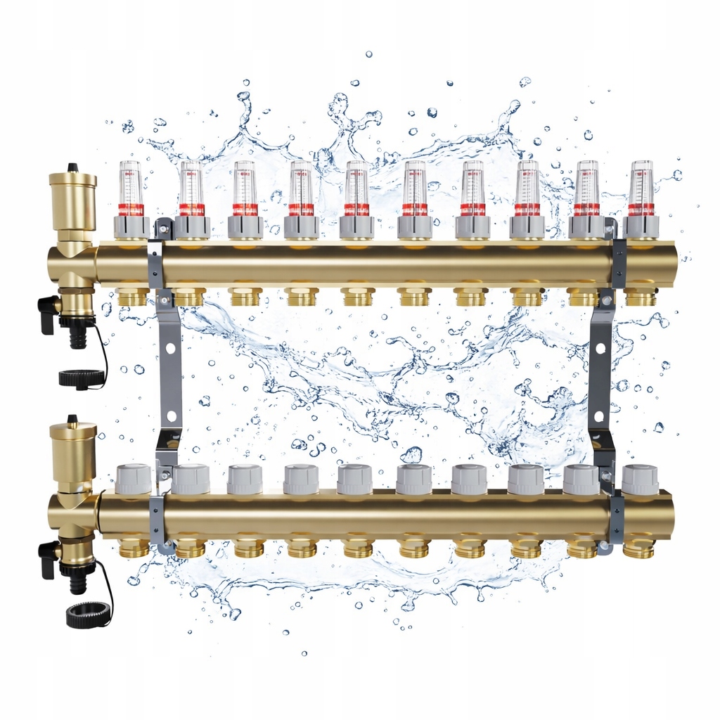 Rozdeľovač na podlahu mosadzný 10-obvodový, podlahový vykurovací set