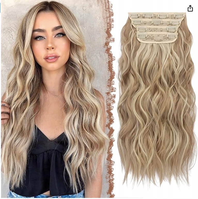 Feshfen Příchytky s klipem 4 ks dlouhé vlnité tmavě popelavé blond 50 cm