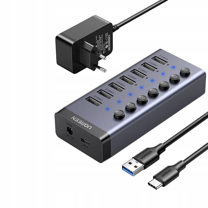 Hub Ugreen 7v1 Usb-c, 7x Usb-a 3.0 12V 2A CM481 (černý)
