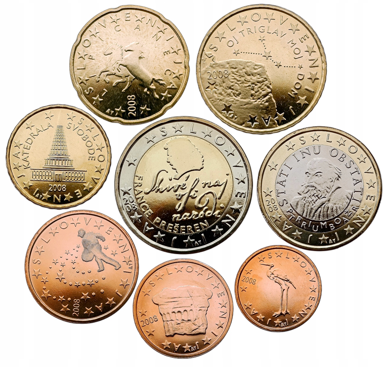 SŁOWENIA ZESTAW 8 MONET 1 EURO CENT - 2 EURO 2008 MENNICZY