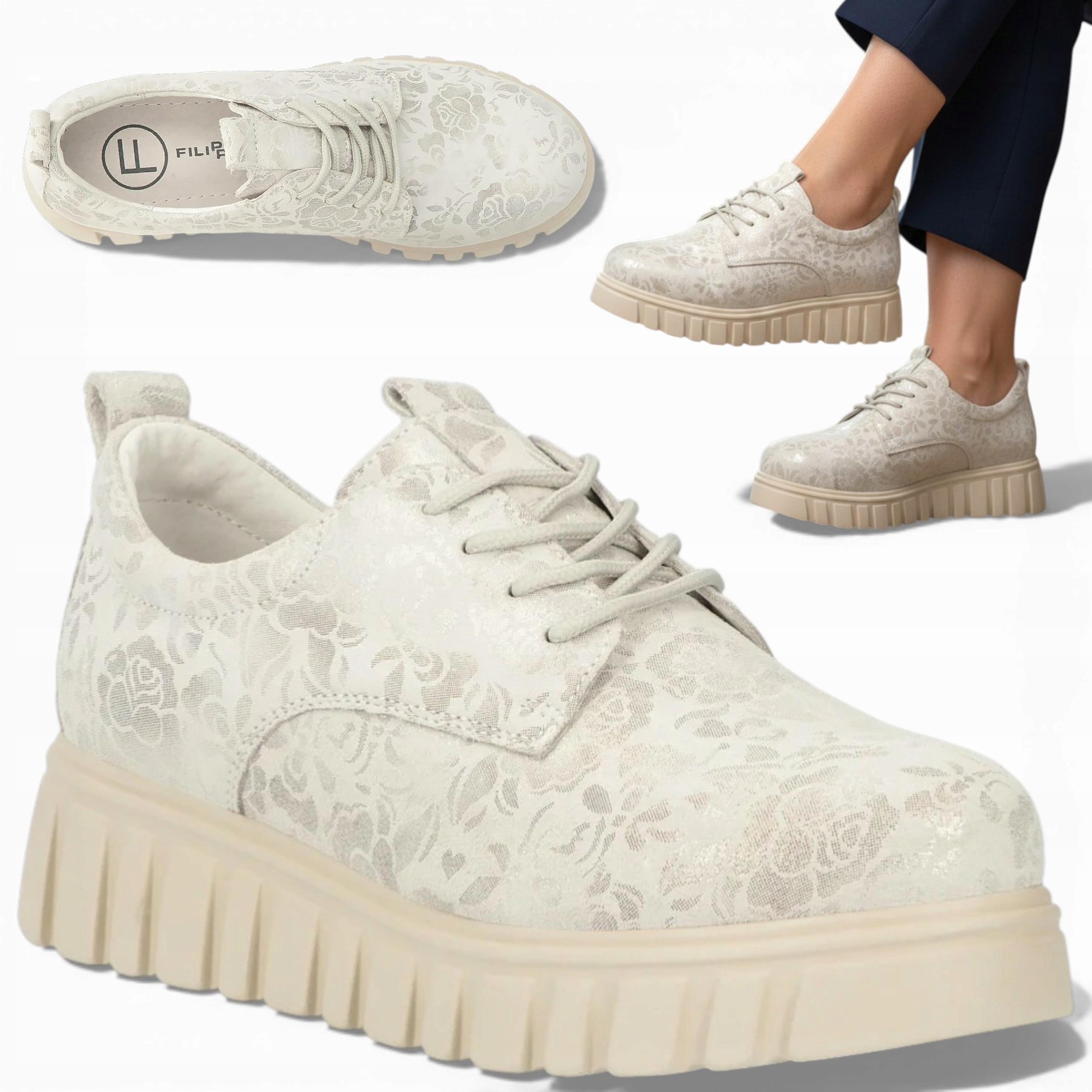 Dámské kožené polobotky 38 Filippo Pohodlné tenisky Platforma Šněrovací