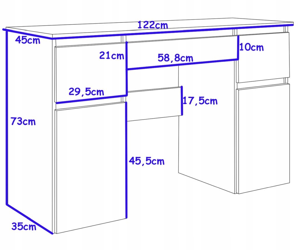KONSOLA BIURKO SZKOLNE DZIECIĘCE SYSTEM MEGAN DĄB CRAFT ZŁOTY FRONTY POŁYSK Kolor mebla biały dąb craft złoty