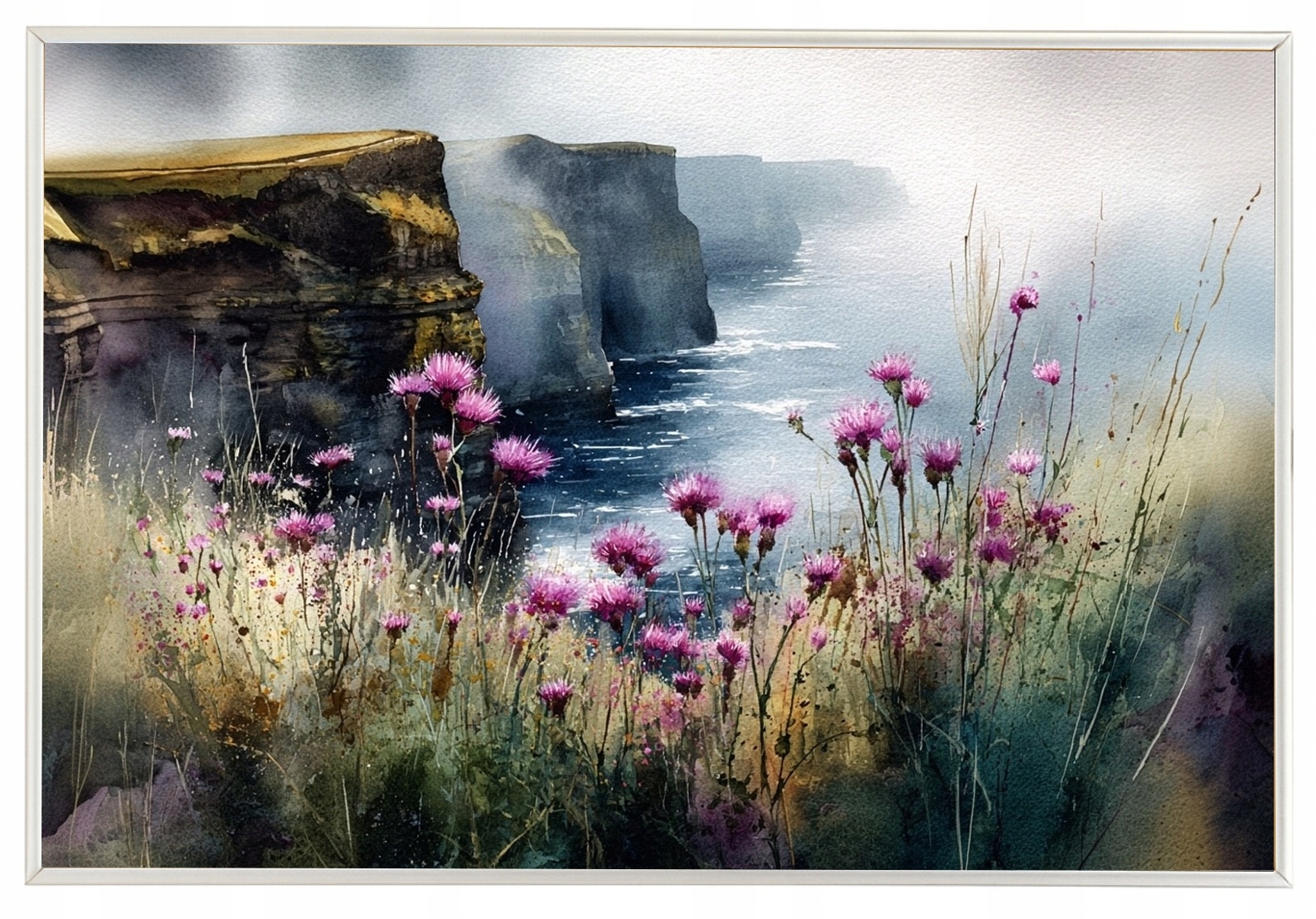 Plakát Rámeček Rámem Krajina Irsko Útesy Moher Květiny Bodlák 60x40