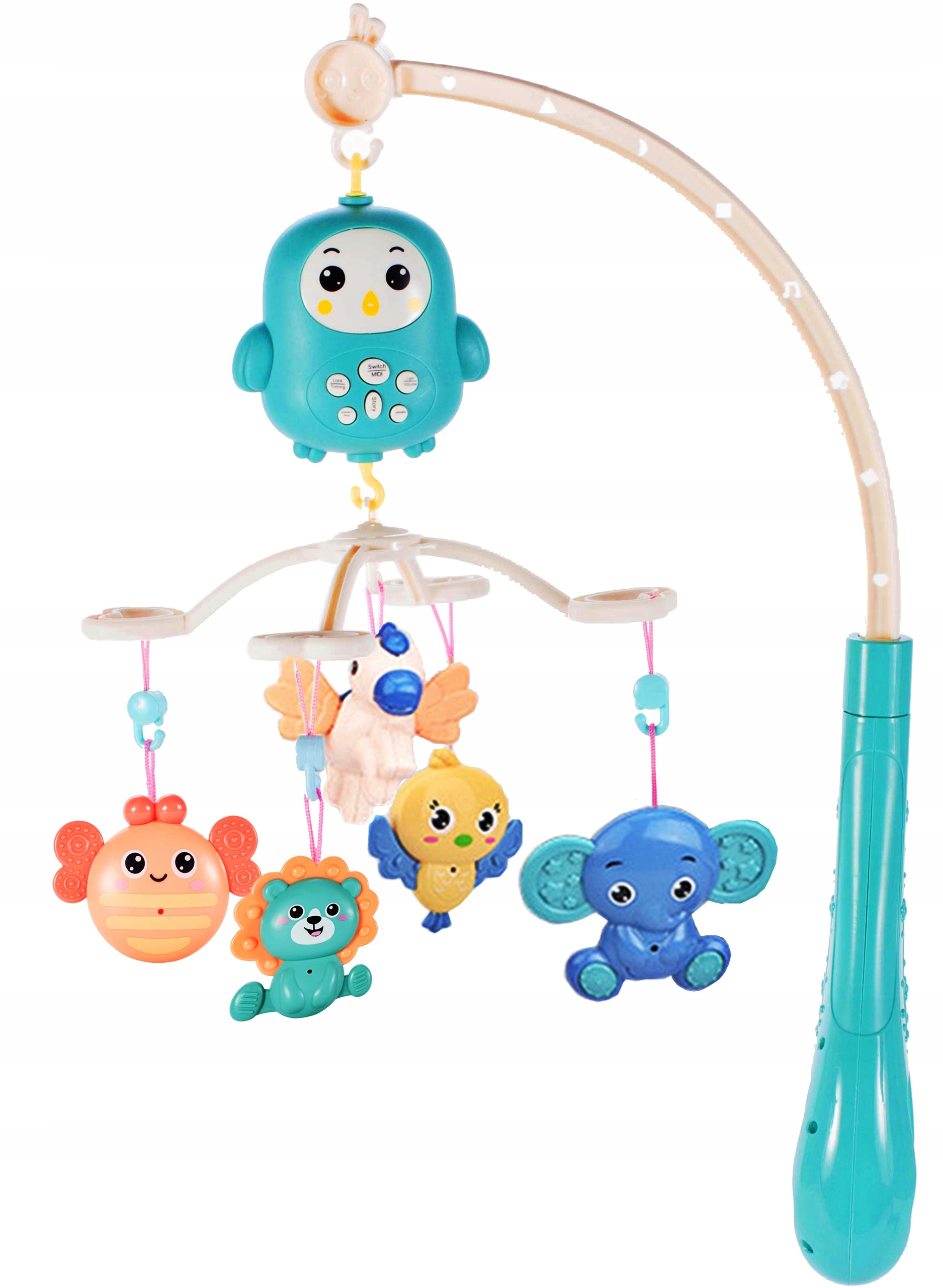 KARUZELA DO ŁÓŻECZKA POZYTYWKA MELODIE NA PILOTA Kolor dominujący odcienie niebieskiego