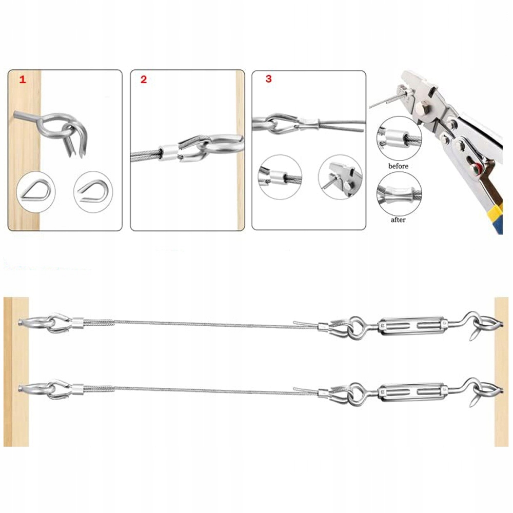 ZESTAW LIN STALOWYCH ZE STALI NIERDZEWNEJ 15M 3MM Z NAPINACZA LINKI Długość 15 m