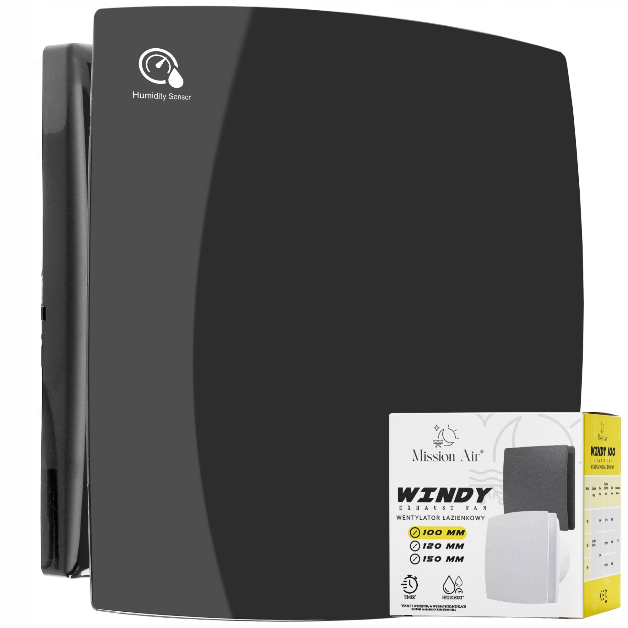 Koupelnový Ventilátor Windy 100 H+t Černý tichý Časovač Senzor Vlhkosti