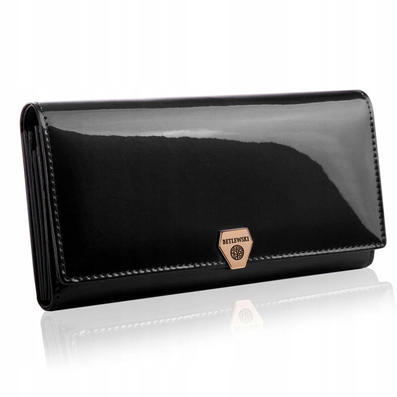 Dámská Kožená Peněženka Betlewski černá lakovaná velká Rfid jako dárek