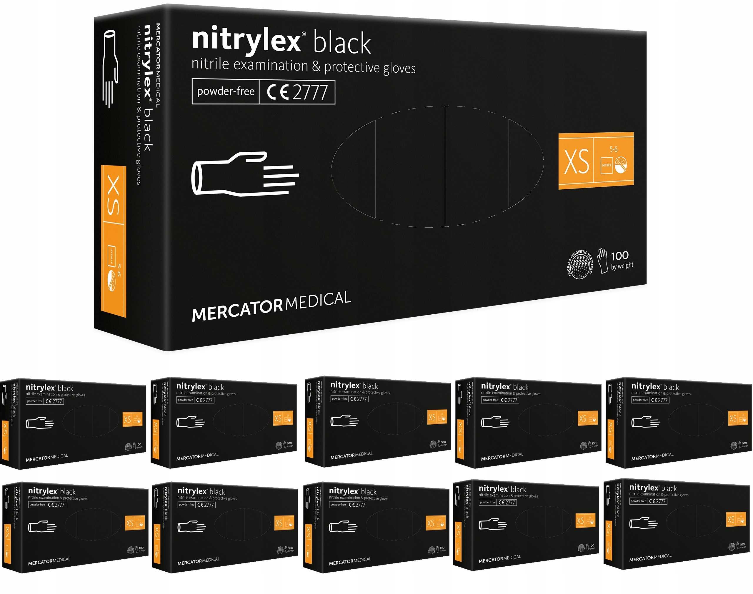Levně Nitrilové Rukavice Bezpudrové Černé Nitrilex Black Xs Sada 10X100