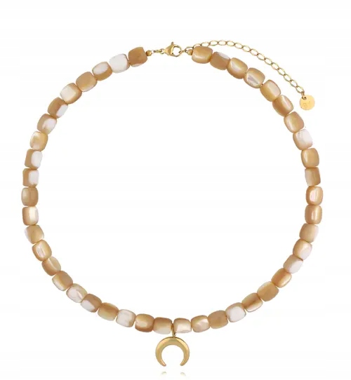 Náhrdelník By Dziubeka Měsíc Béžová mušle Ocel Nastavitelná