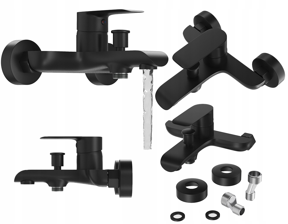 Kúpeľňová nástenná vaňová a sprchová batéria do vane, čierna Vito