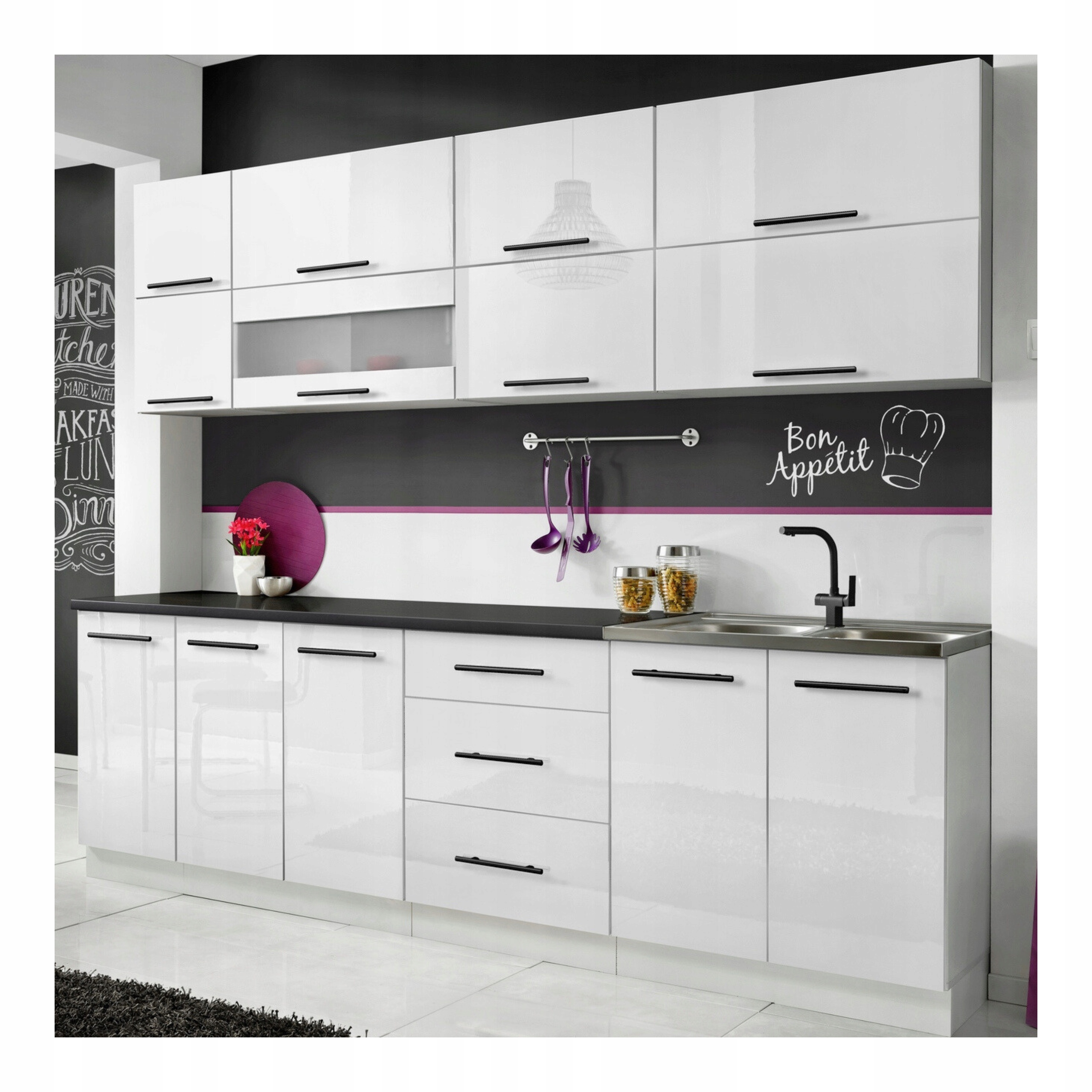 МЕБЕЛЬ КУХНИ ШКАФЫ КУХНИ МОДУЛЬНЫЕ БЕЛЫЙ БЛЕСК 2.6 М РИКО