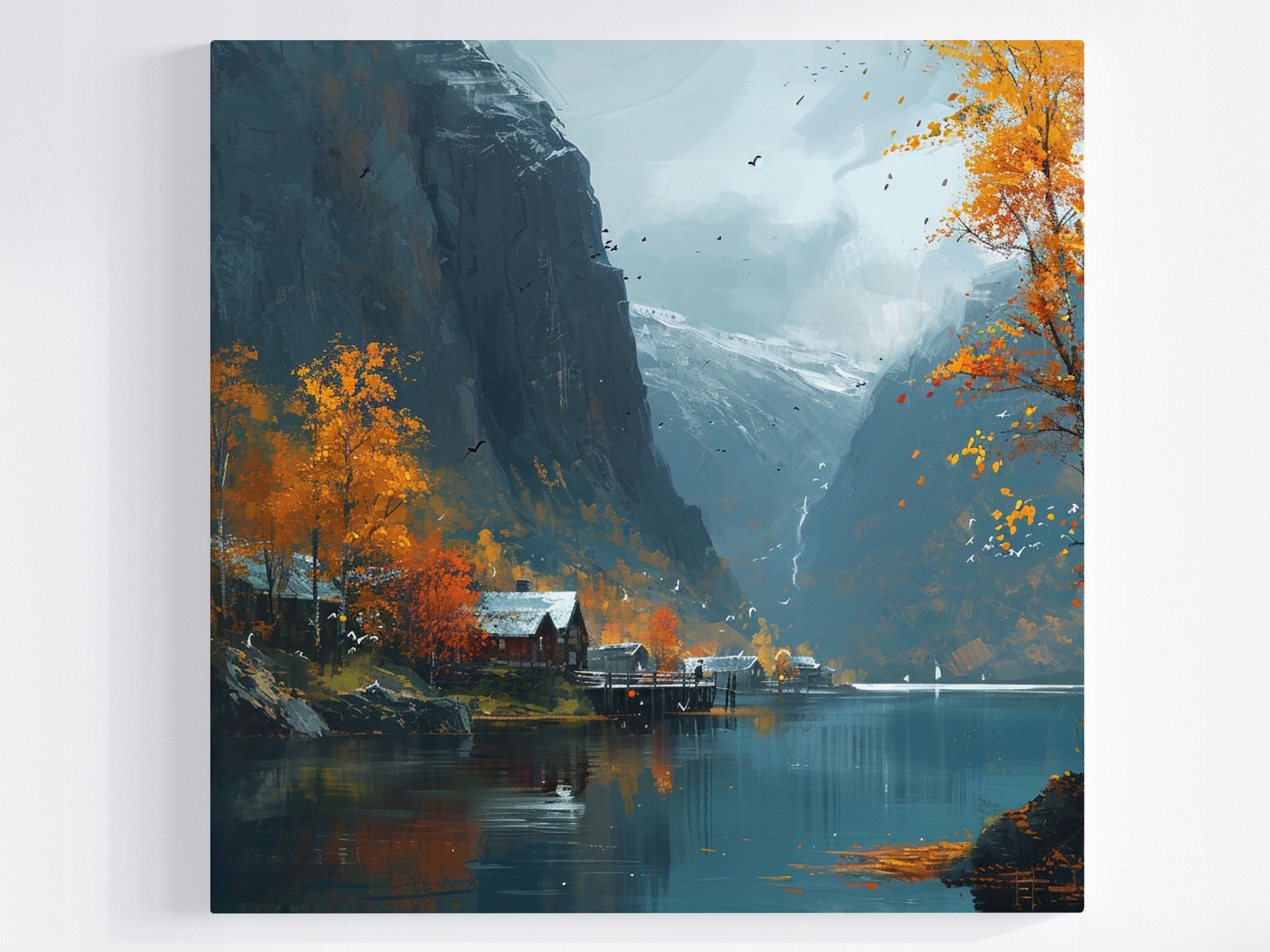 Obraz Na Plátně Canvas Skandinávie Norsko Fiord Hory Podzim Pohled 80x80