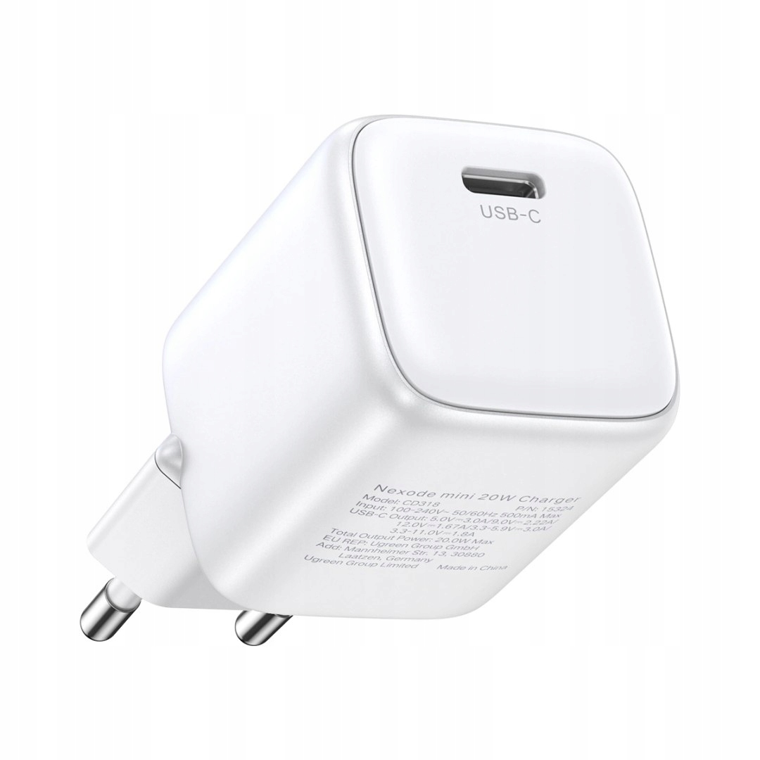 Ładowarka Ugreen Nexode mini CD318 15324 sieciowa GaN 20W Usb-c Pd 3.0 Qc