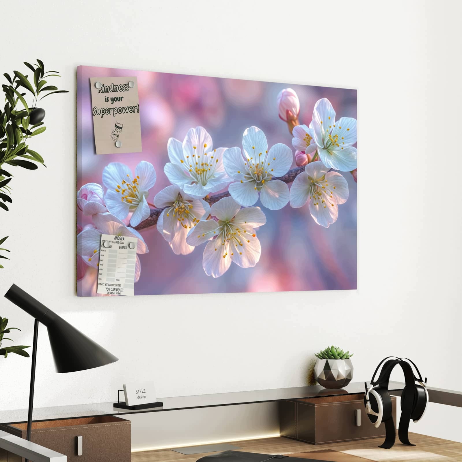 Magnetická tabule Růžový Květ větvička 60 × 40 cm