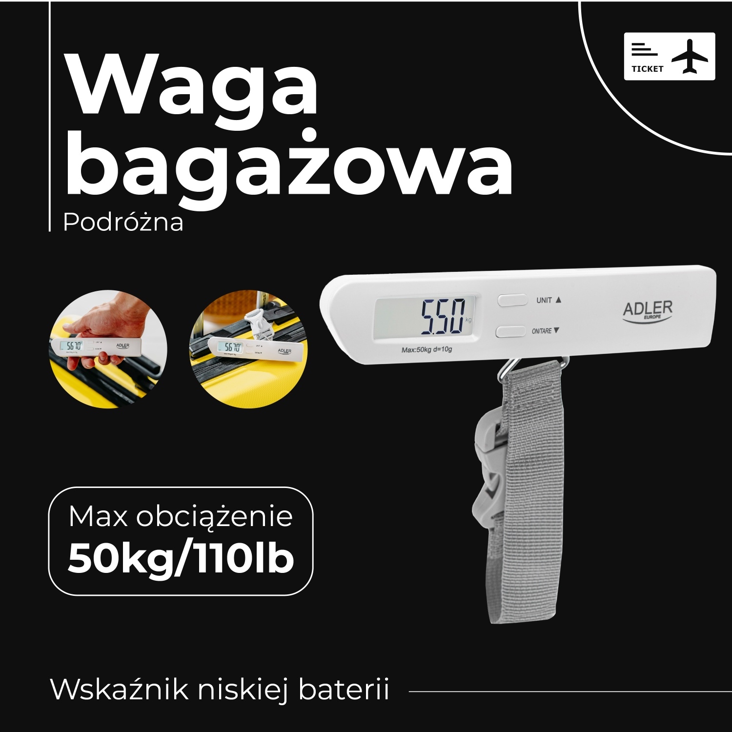 Waga Bagażowa Podróżna Adler AD 8191 Dokładna do 50kg