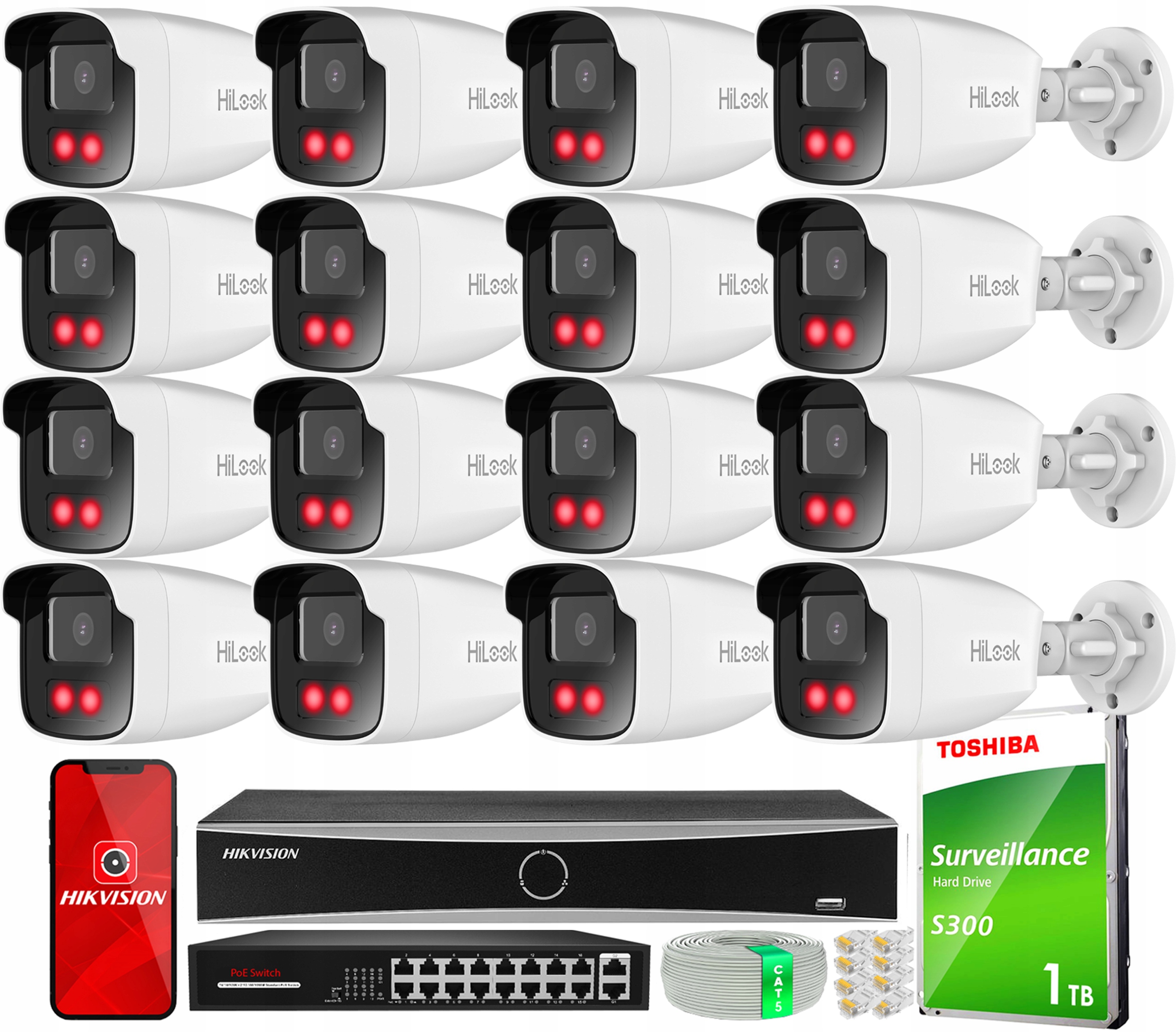 Sada pro monitorování 16x 4Mpx kamera IPCAM-B4-50IR HiLook od společnosti Hikvision