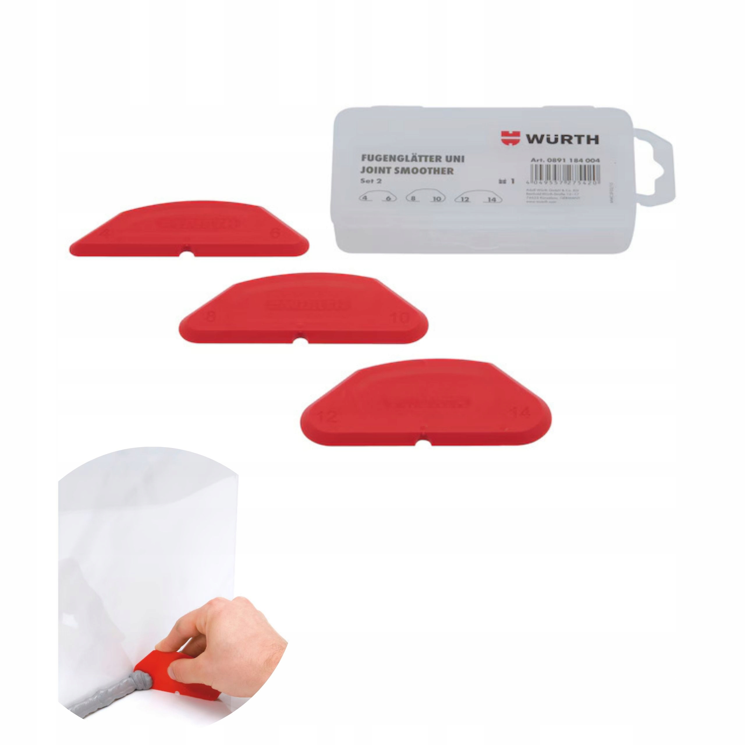 Sada špachtlí na vyhlazování spár Uni Wurth, 3 ks, pružné, červené