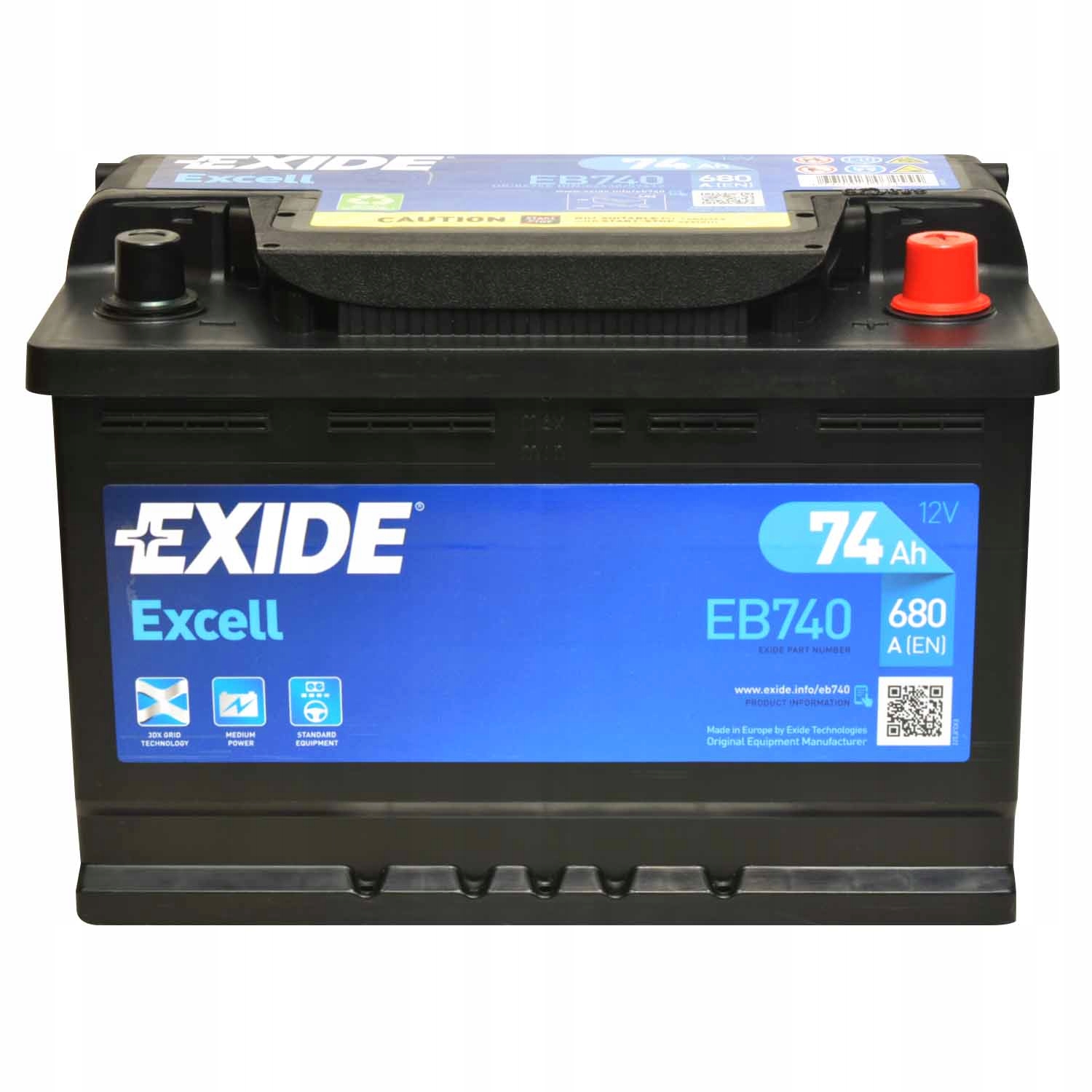 EXIDE EB740 EXCELL 74Ah 680A P+ EB 740 EAN (GTIN) 3661024034555