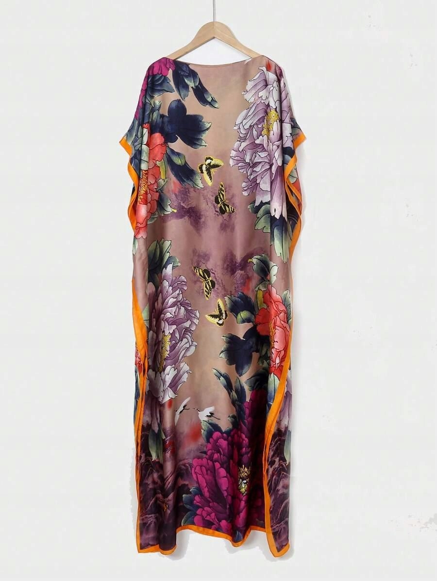 WIELOKOLOROWE MAXI KIMONO NARZUTKA PLAŻOWA W KWIATY SHEIN UNIWERSALNY