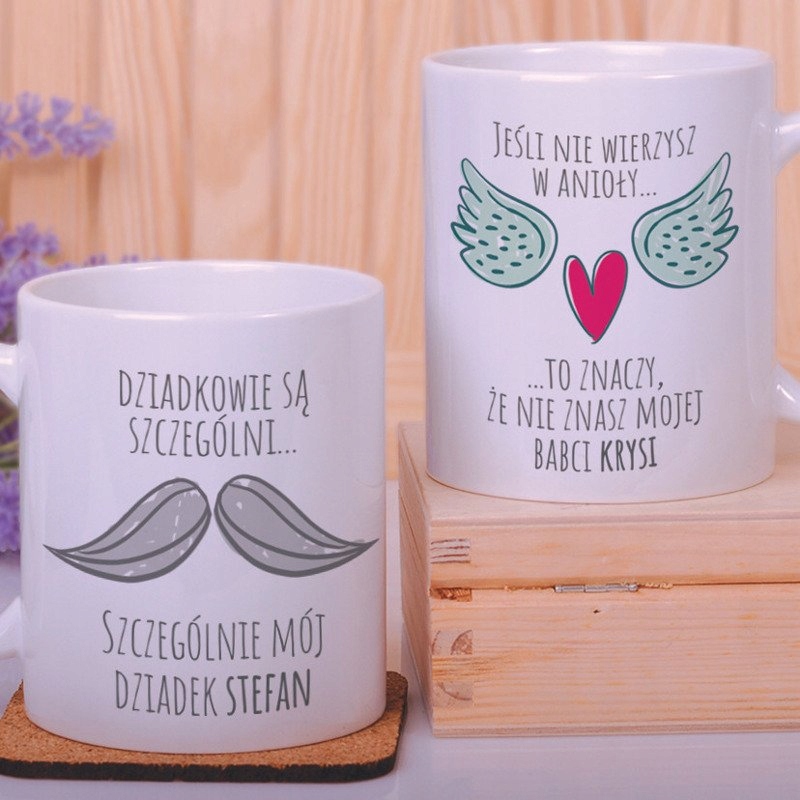 Dwa kubki DLA BABCI i DZIADKA z ich imionami Pojemność 330 ml