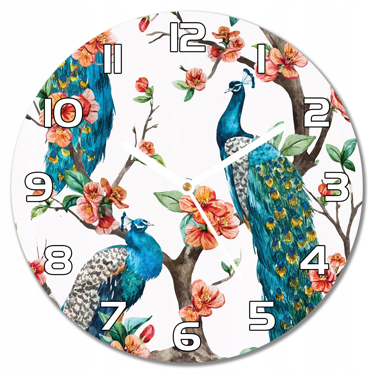 

Cichy zegar ścienny Kolorowe pawie i kwiaty f30