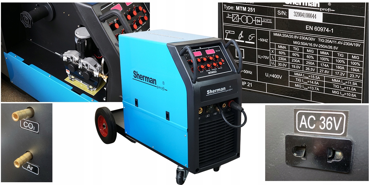 Spawarka MIGOMAT Sherman MIG 3w1 MMA TIG zestaw Kod producenta Sherman MIG MTM 251 MIGOMAT 3w1 400V