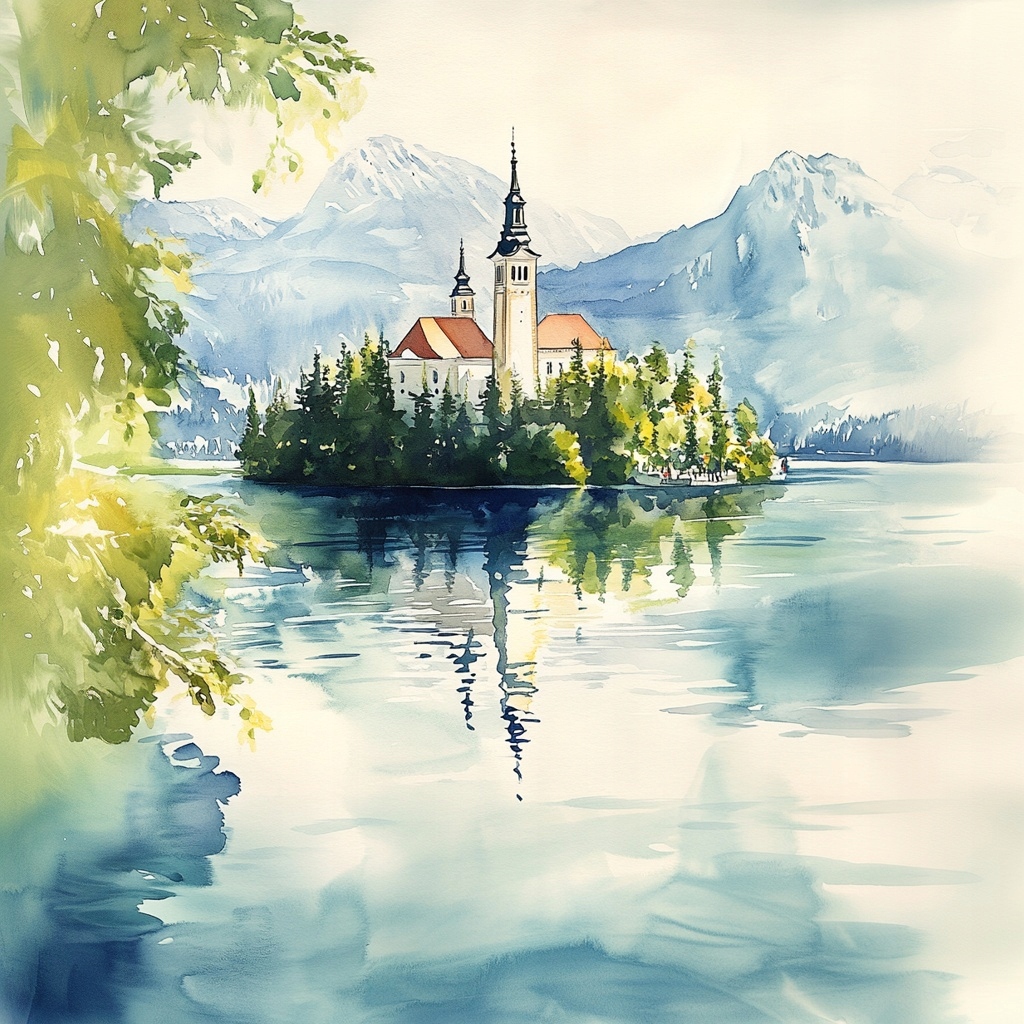 Obraz Na Plátně Canvas Krajina Slovinsko Jezero Bled Kostel Ostrov 80x80