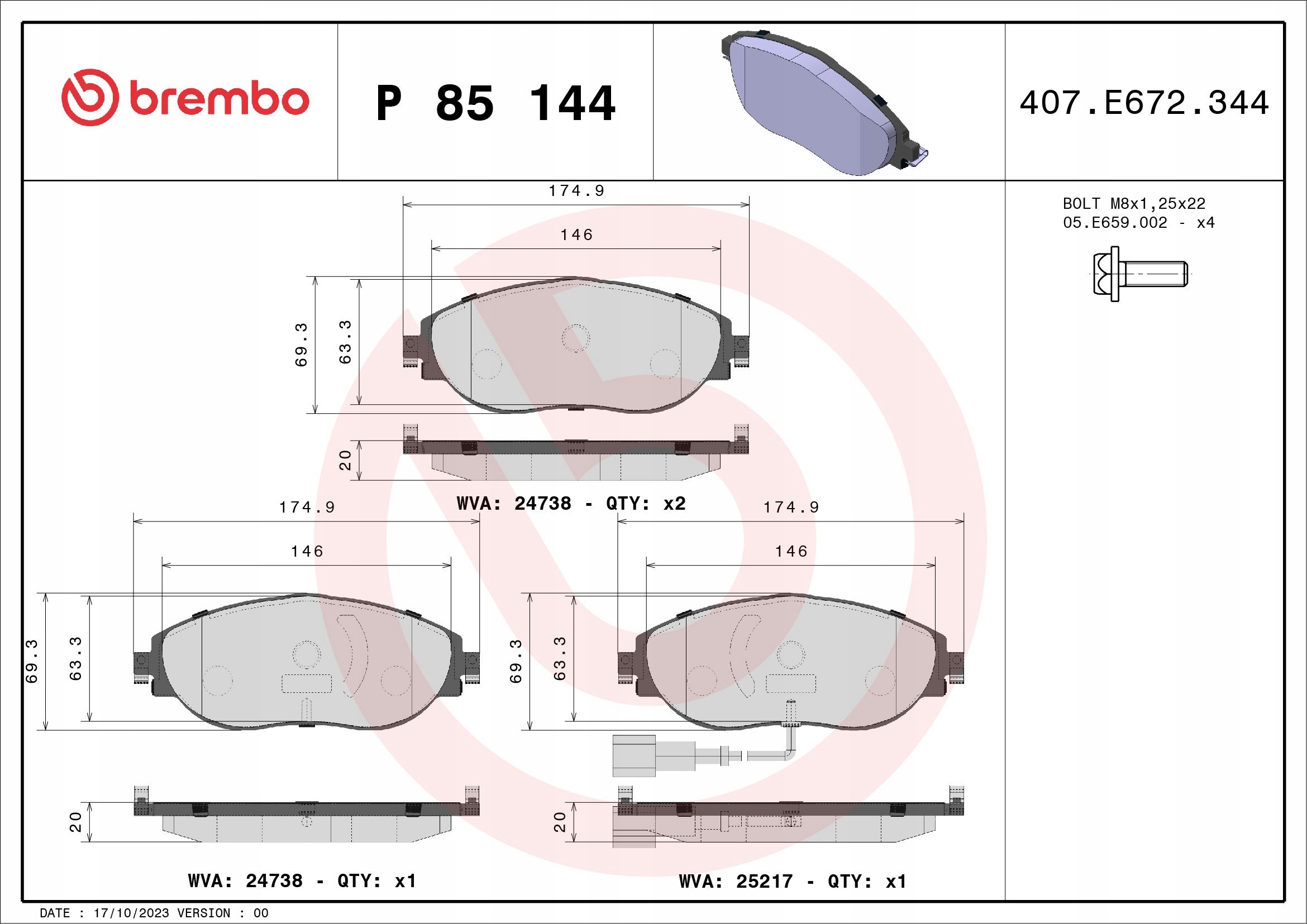 BREMBO Bremsen Sets - 09.A200.1X, P 85 184 
