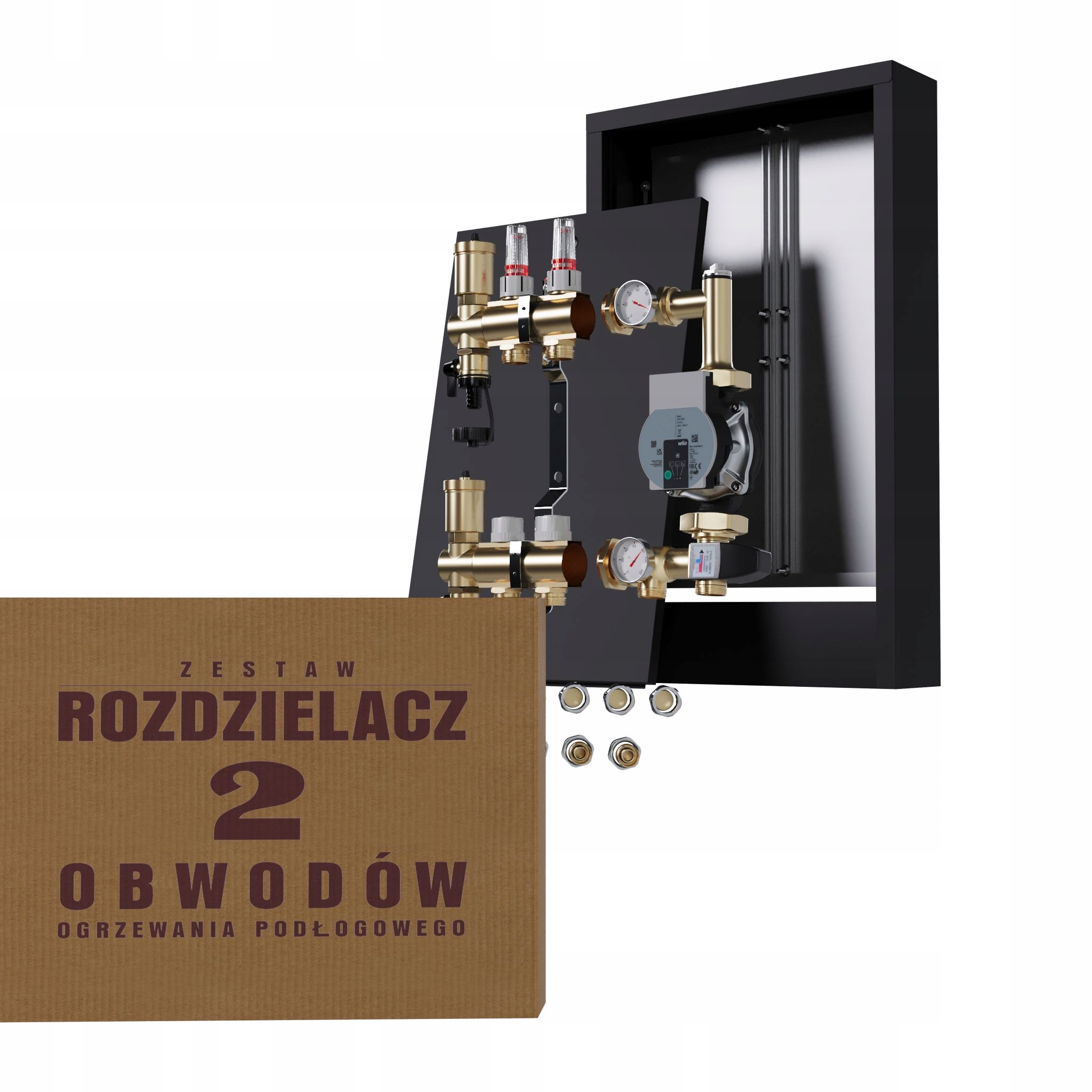 Rozdělovač pro podlahovku 2 okruhy s čerpací skupinou Wilo nástěnný Pex