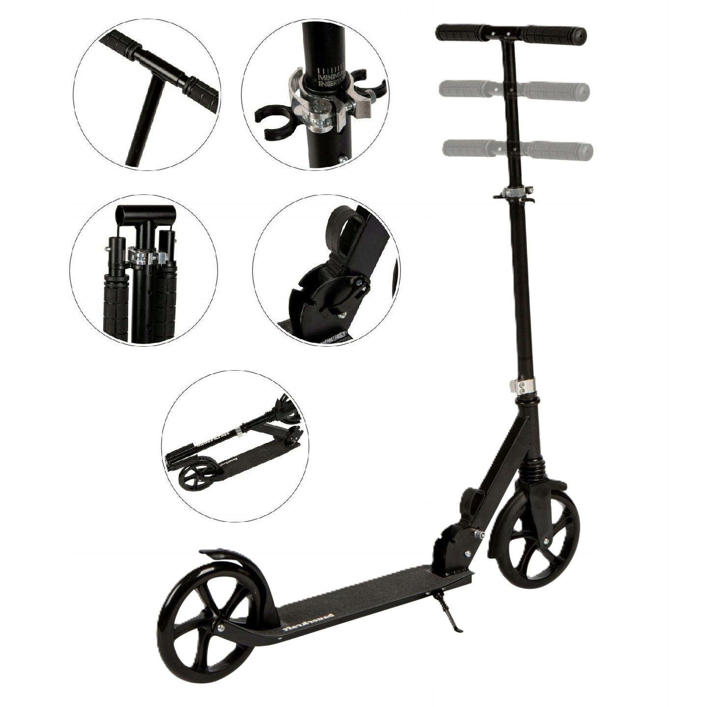 Hulajnoga Składana Regulacja Wysokości 95-105CM Koła 200MM Czarny