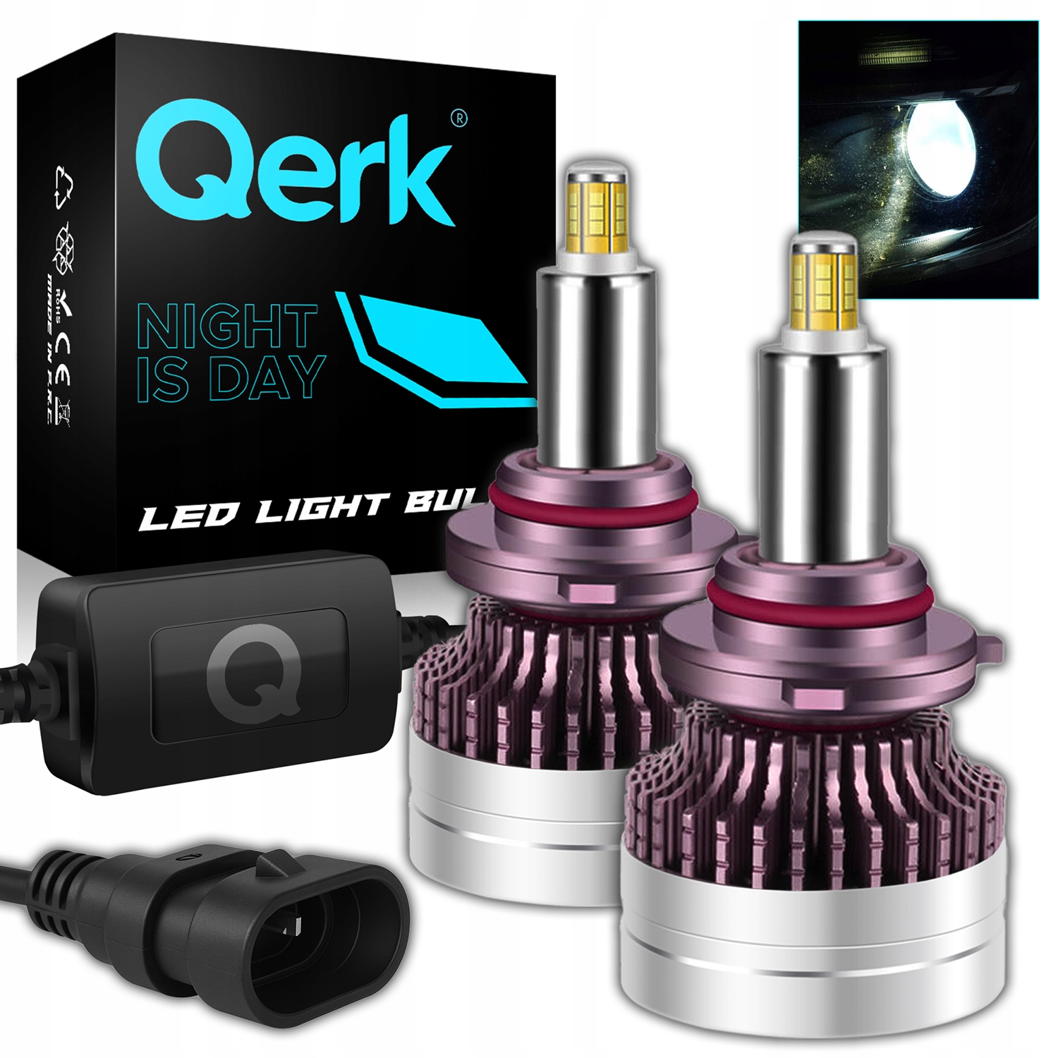 Żarówki Led HIR2 9012 Qerk Q9 360 Canbus zimna biel 6500K komplet drogowe