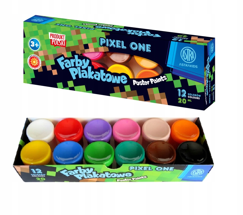 Farby plakatowe szkolne Pixel One 12 kolorów 20 ml