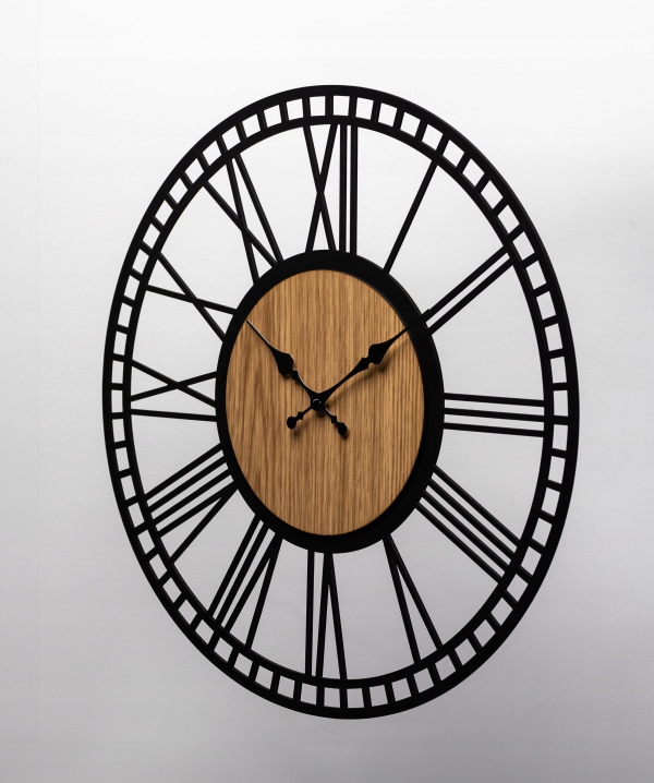 RZYMSKI ZEGAR Z DREWNEM Z MINUTAMI DRAGON INTERIORS 50 CM AŻUROWY CZARNY Wysokość całkowita 50 cm